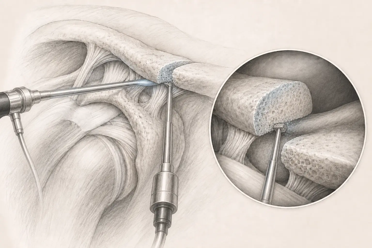 Fraise inférieure et optique latérale pour résection arthroscopique AC