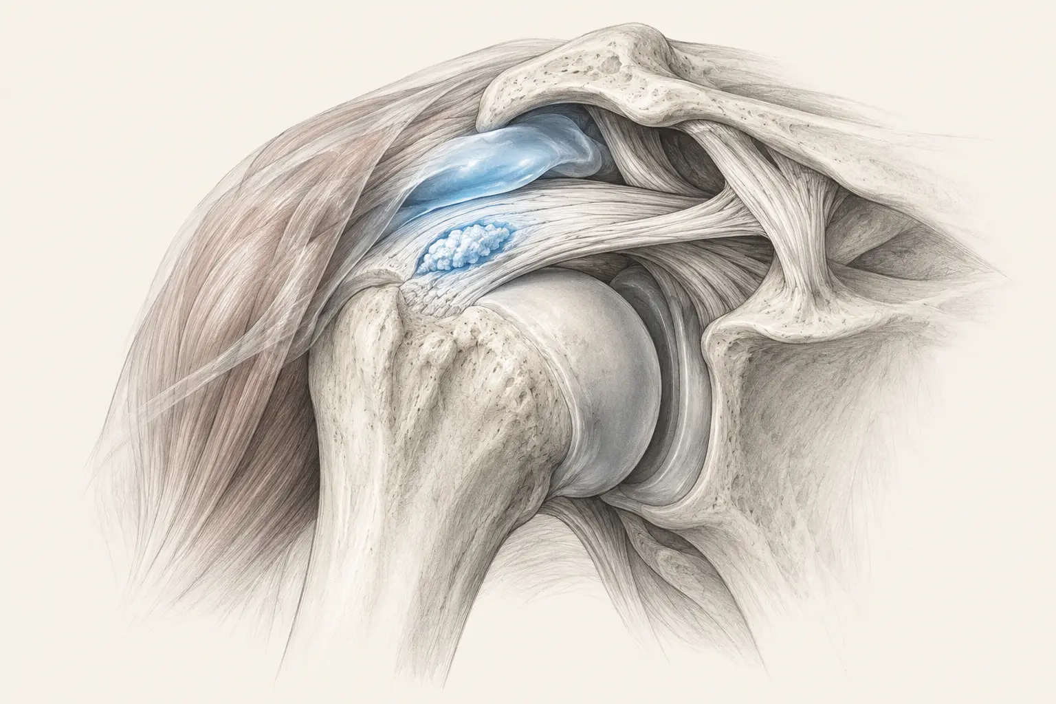 Calcification d’hydroxyapatite dans le tendon supra-épineux avec bursite réactionnelle
