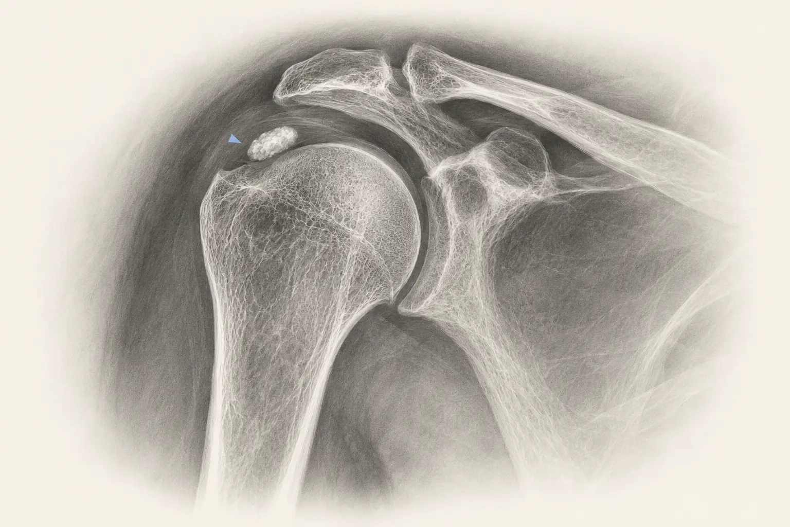 Radiographie de face montrant une calcification du tendon supra-épineux