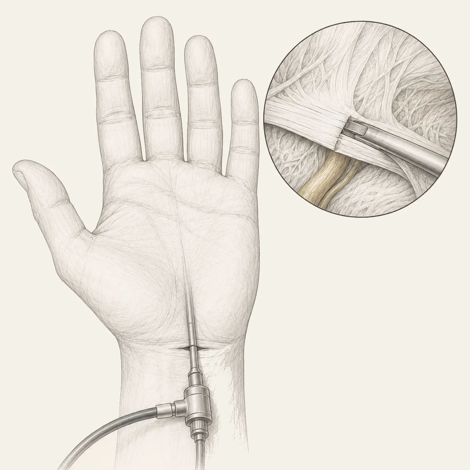 Principe de la neurolyse endoscopique du canal carpien