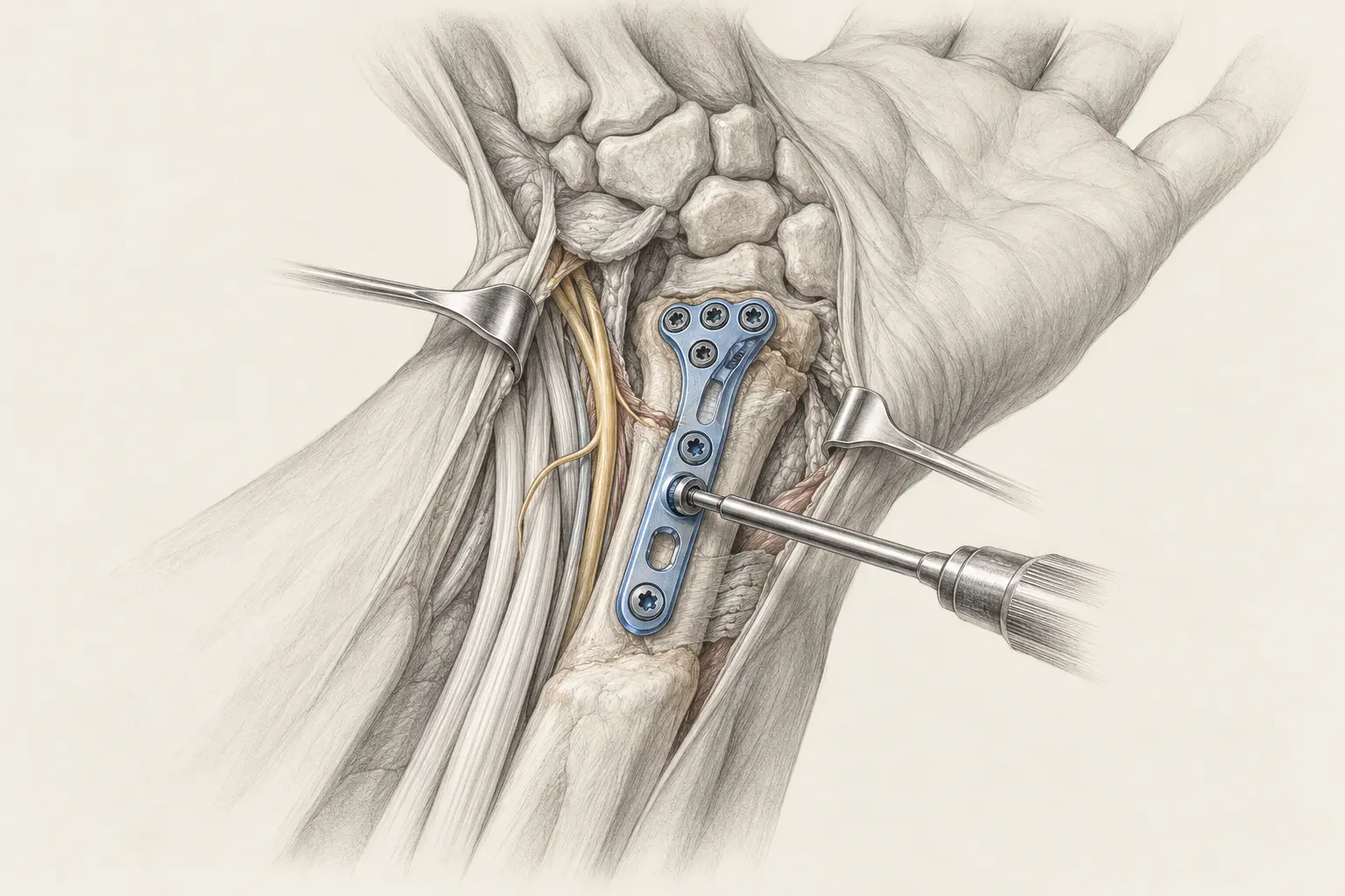 Ablation d’une plaque antérieure du radius après consolidation du poignet