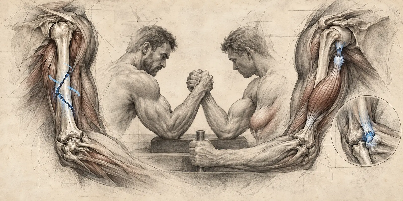 Bras de fer, fracture spiroïde du tiers distal de l’humérus et lésions possibles du biceps