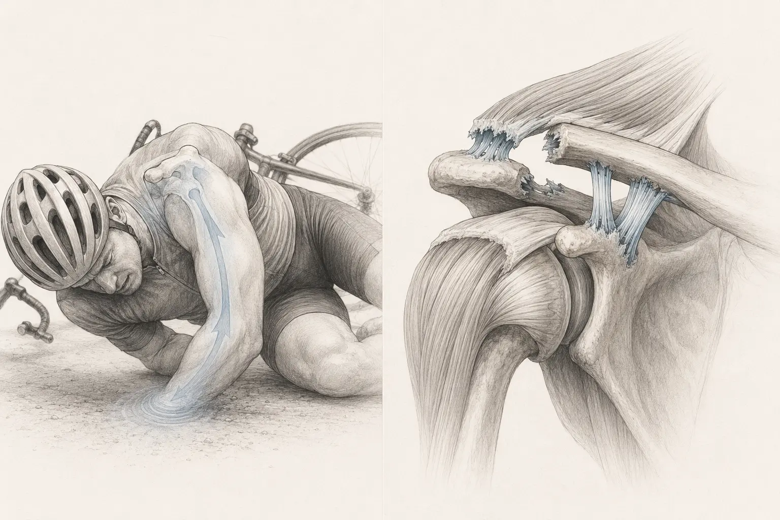 Chute sur le moignon et rupture des ligaments AC et coraco-claviculaires