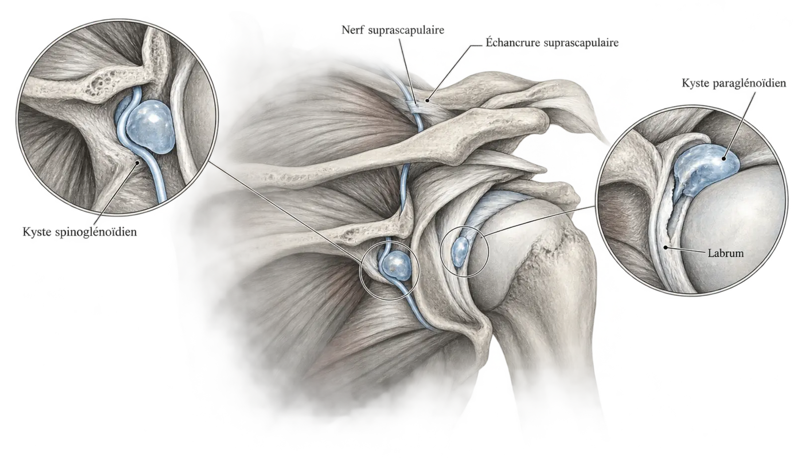 Anatomie du nerf suprascapulaire et localisation des kystes paraglénoïdien et spinoglénoïdien
