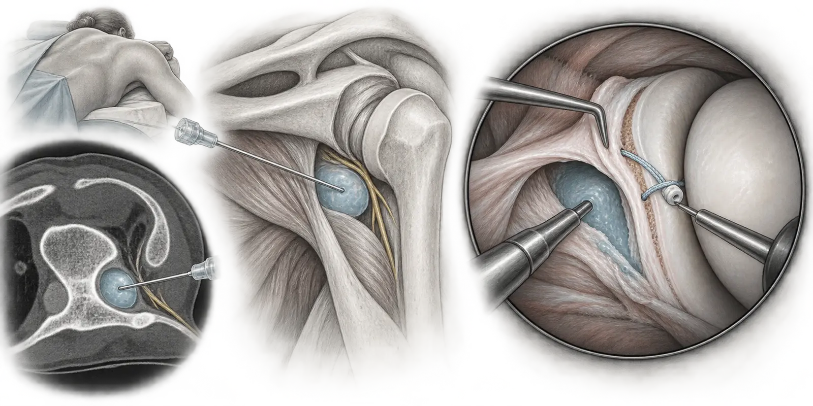 Ponction guidée d’un kyste et décompression arthroscopique avec réparation labrale