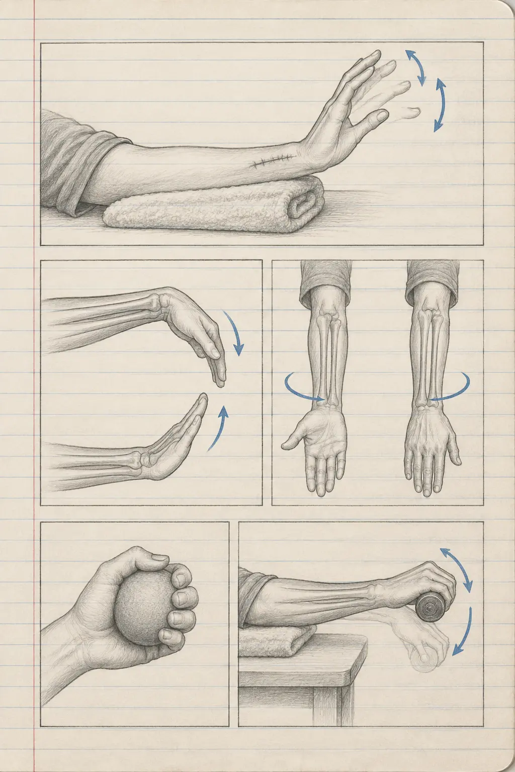 Exercices postopératoires illustrés pour Arthrose du carpe